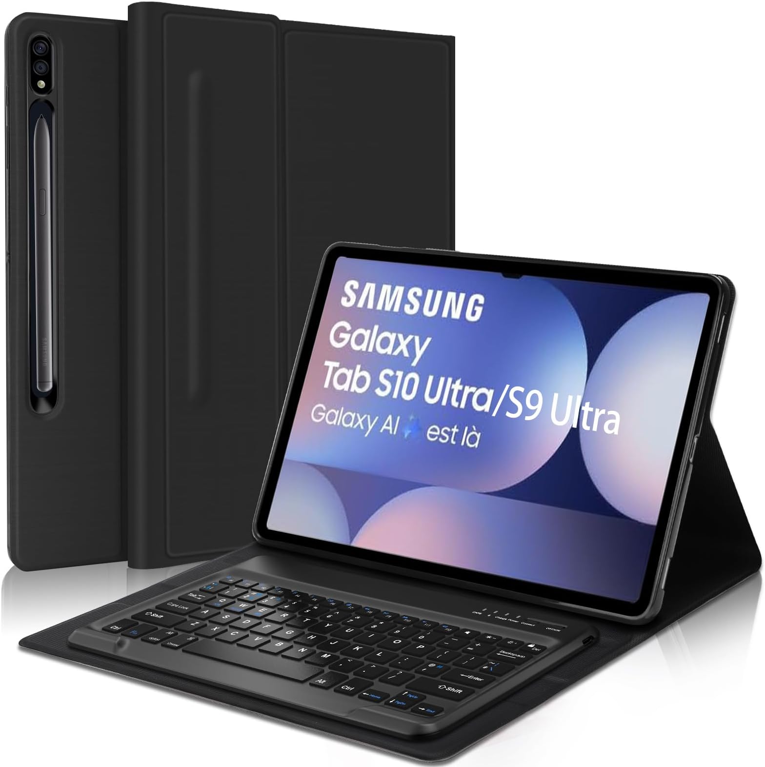 Keyboard Case for Samsung Galaxy Tab S10 Ultra 14.6 Inch 2024 - Galaxy Tab S9 Ultra Keyboard Case, QWERTY UK Layout Detachable Wireless BT Keyboard Smart Cover Black