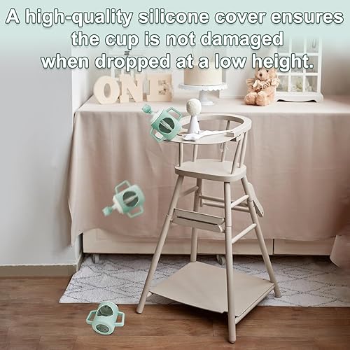 Miniatura 4 de Laucci Vasos de paja para bebés de 6 a 12 meses y niños pequeños de 1 a 3 años, vasos de vidrio con asas para bebés, sin BPA, no tóxico, a prueba de