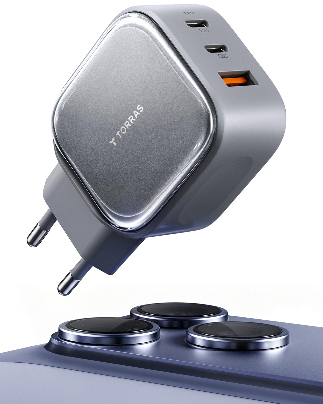 TORRAS IceCore 67W USB C Ladegerät, 3Port GaN Netzteil PPS Schnellladegerät | Handliches, kompaktes 67W Schnellladegerät für unterwegs, 3 Ports für iPhone 18/17/16/15, MacBook, iPad– 2x USB-C & 1x USB-A