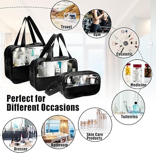 Miniatura 5 de Hekyip Neceser para mujeres y hombres, transparente, impermeable, bolsa de cosméticos, organizador de viaje para accesorios, Negro -, Clásico