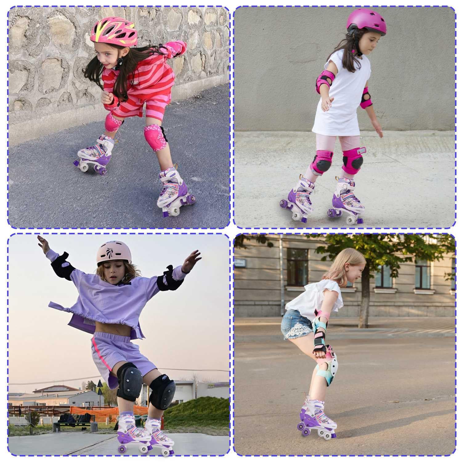 Pattini a rotelle Bambina Regolabili, Pattini a 4 Ruote con Ruote Illuminate, Pattini Bambina di 4 Dimensioni regolabiliper Ragazzi, Ragazze, Bambini, Principianti