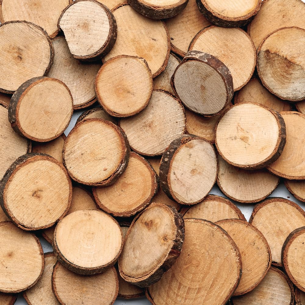 Colorations Natural Wood Craft Rounds, 50 Pieces w/ Bark, 1 3/4 inch to 2 3/8 inches Recycled, Branches, Smooth, Arts & Crafts, Nature