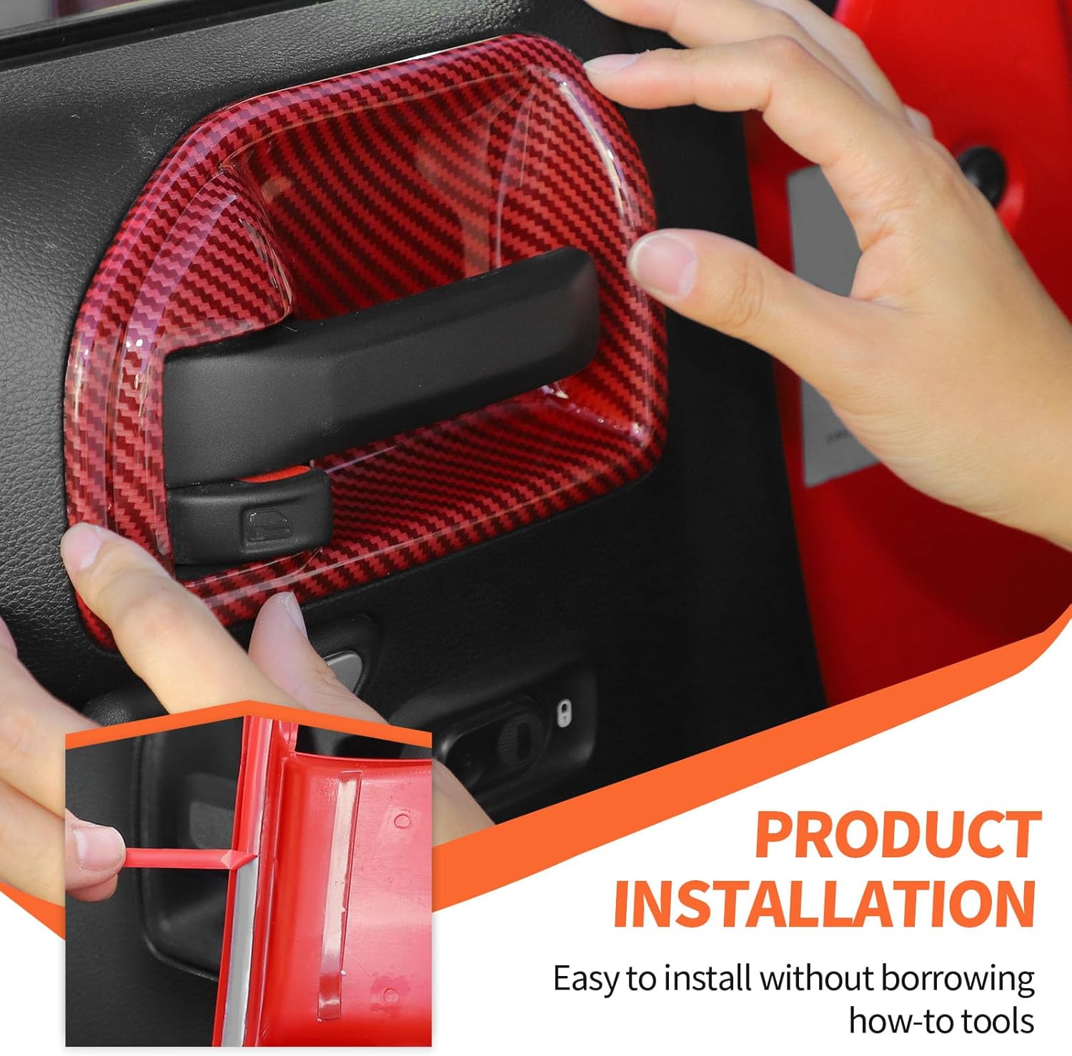 Inner Door Handle Bowl Cover Trim Interior Accessories Compatible with Jeep Wrangler JK JKU 2011-2017,Red Carbon Fiber