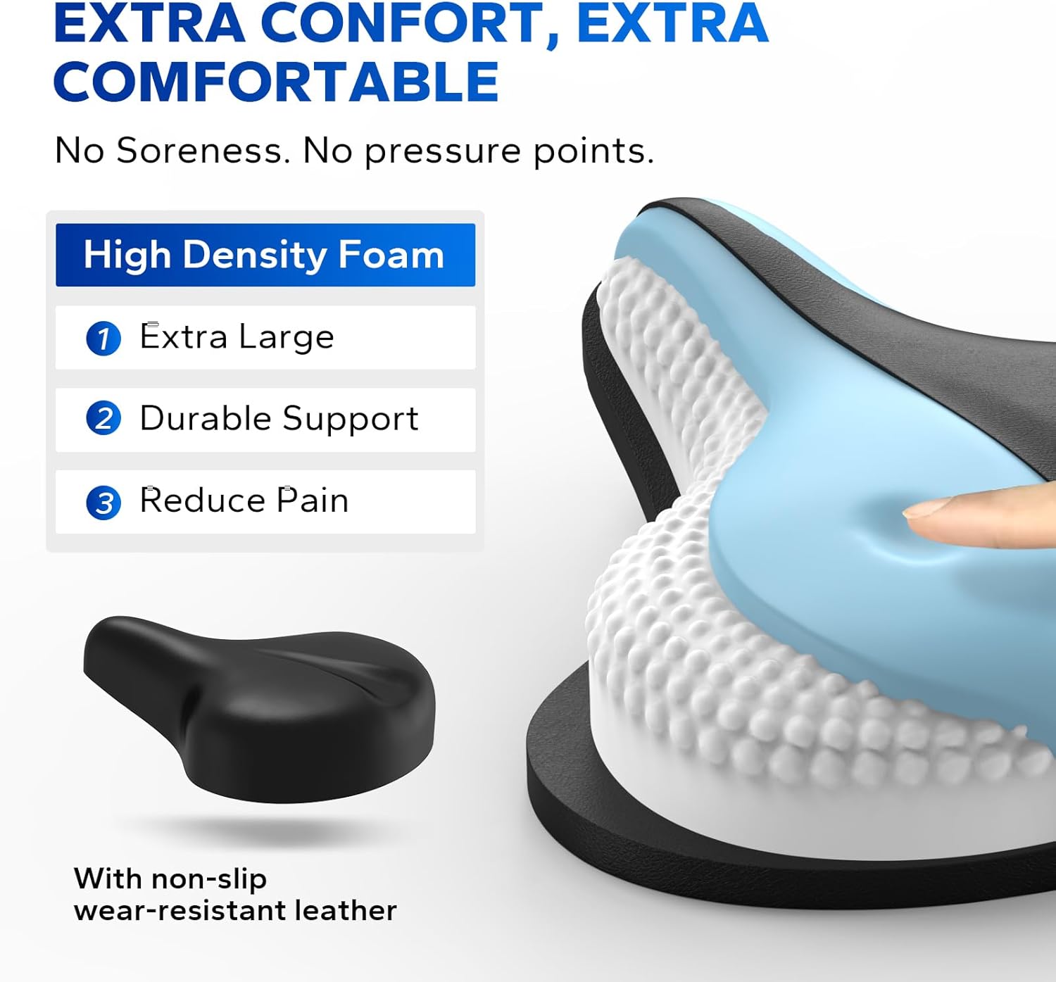 Close-up of Merach 3.0 Soft Bike Saddle with high-density foam layers