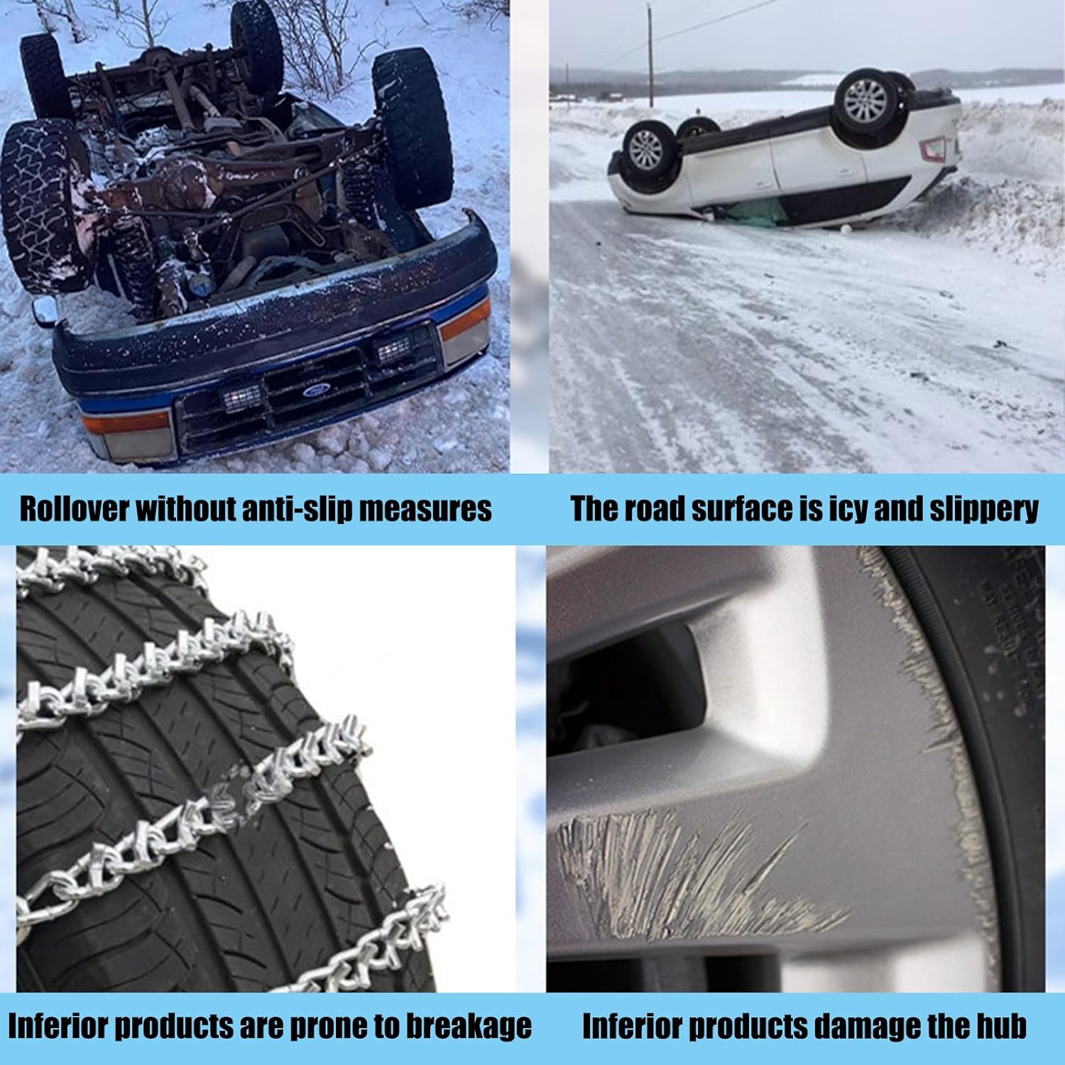 スノータイヤチェーン、乗用車用スノーチェーン、タイヤチェーン緊急牽引、乗用車、バン、オフロード車、SUV用 235/60R16