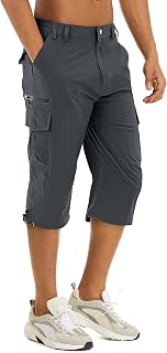 Men's Hiking Shorts Quick Dry 3/4 Capri Pants Below Knee Cargo Shorts Capri Long Shorts Zipper Pockets