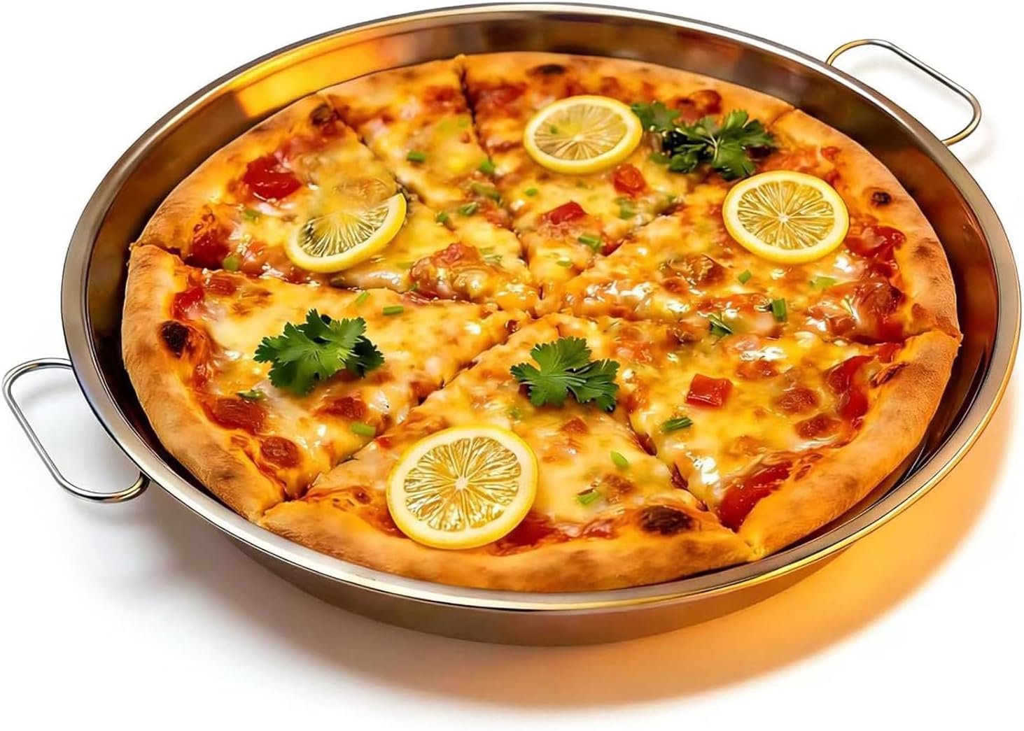 12.4 Inch Stainless Steel Deep Dish Pizza Pan with Handles, 1.77 Inch Deep Round Baking Tray, Heavy Duty Grill Drip Pan for BBQ, Smoker, Oven, Dishwasher Safe