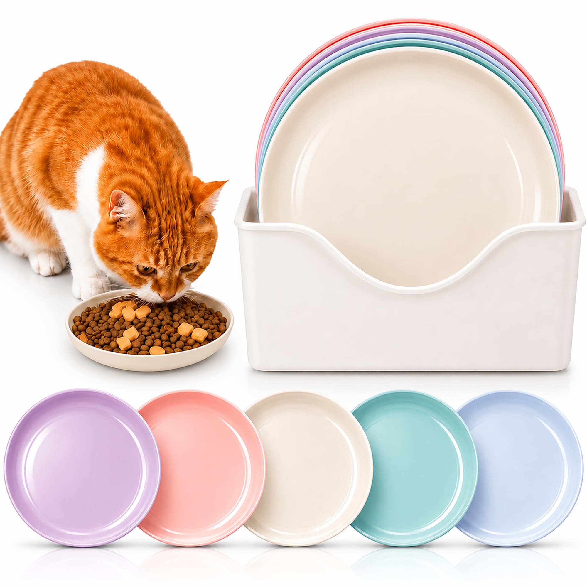 Katzennapf Flach,Fressnapf Katze Futternapf,Runden Katzenteller,Fressnapf Katze,Bunt Katzenfutter Napfset,Cat Plate für Kätzchen und kurzbeinige Katzen