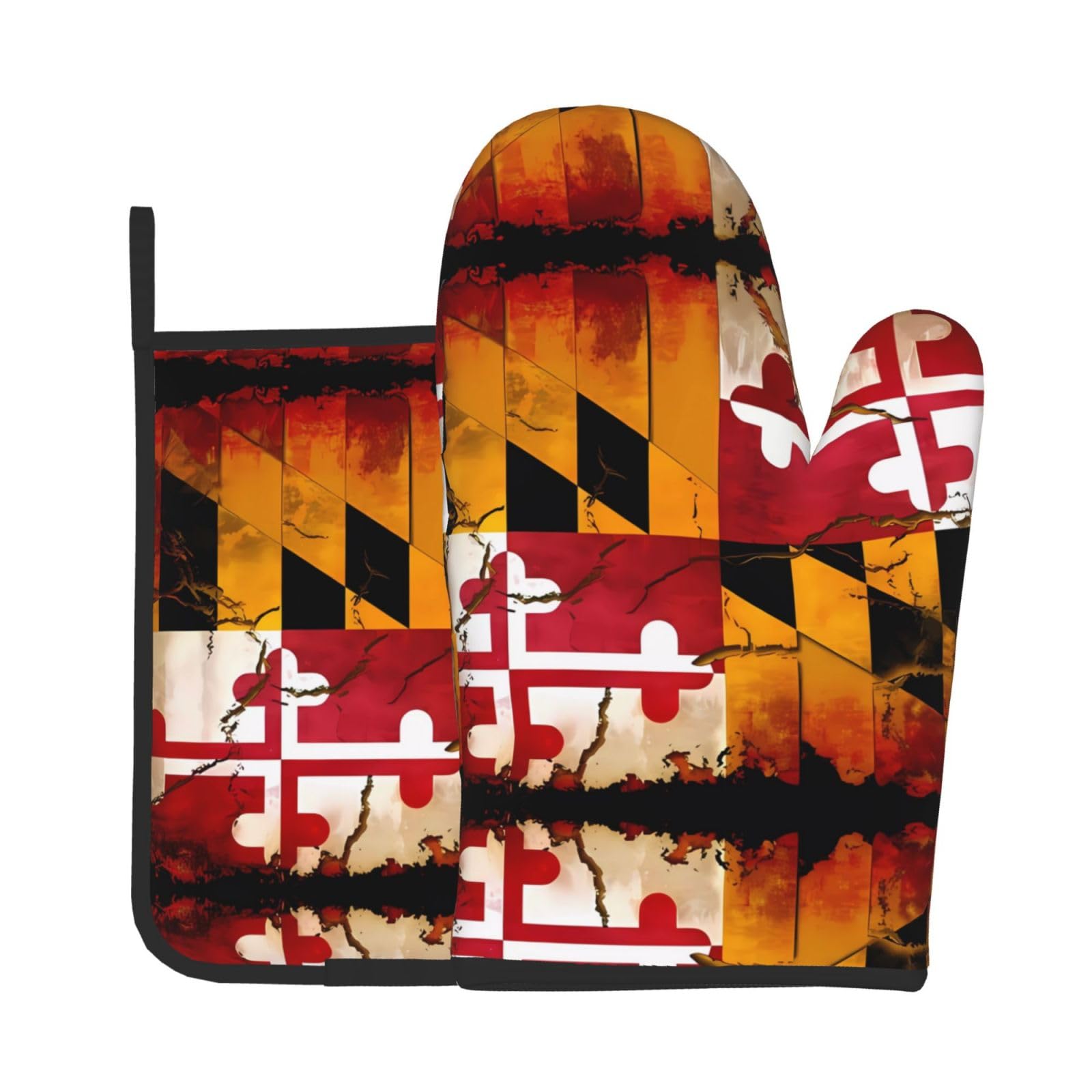 Oven Mitts and Potholders Set of 2 for Kitchen Baking Cooking Grayvintage Wooden Maryland Flag Thick and Durable