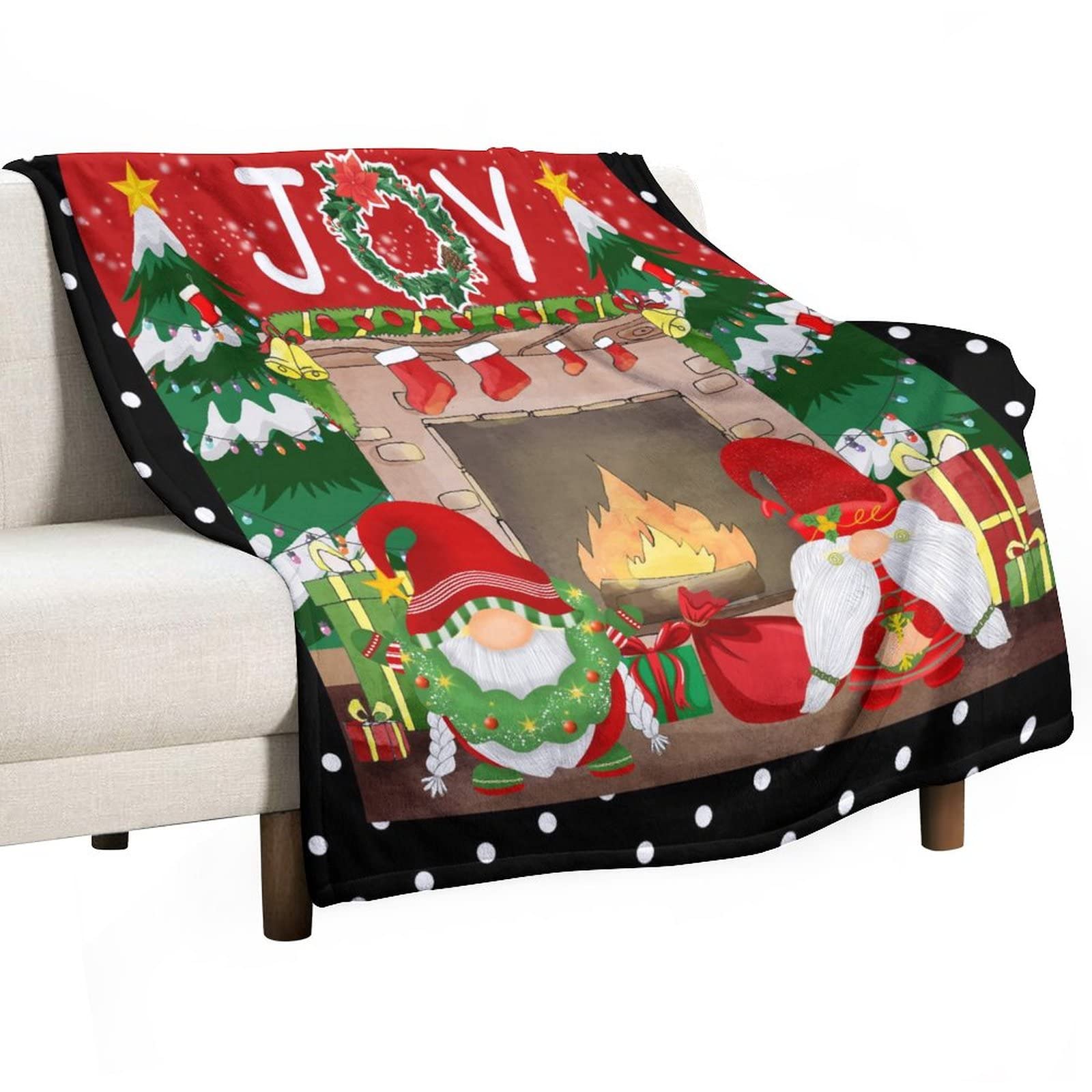 Couverture douce et confortable à pois noir et blanc Christmas Joy de 130 x 150 cm