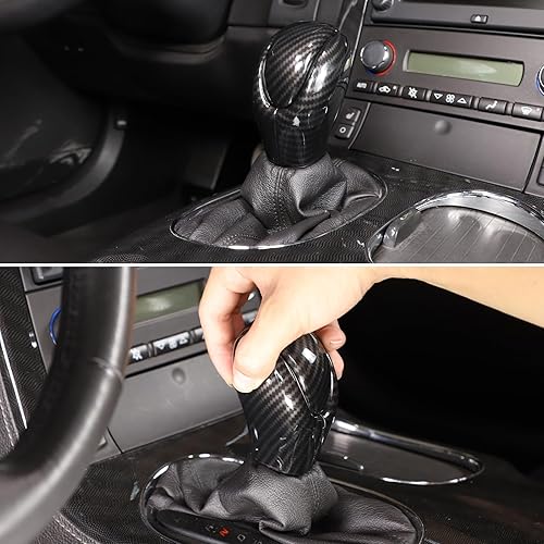 Miniatura 7 de Funda para cabeza de palanca de cambios compatible con Chevy Corvette C6 2005-2013, accesorios de cubierta de freno de mano (patrón de fibra de