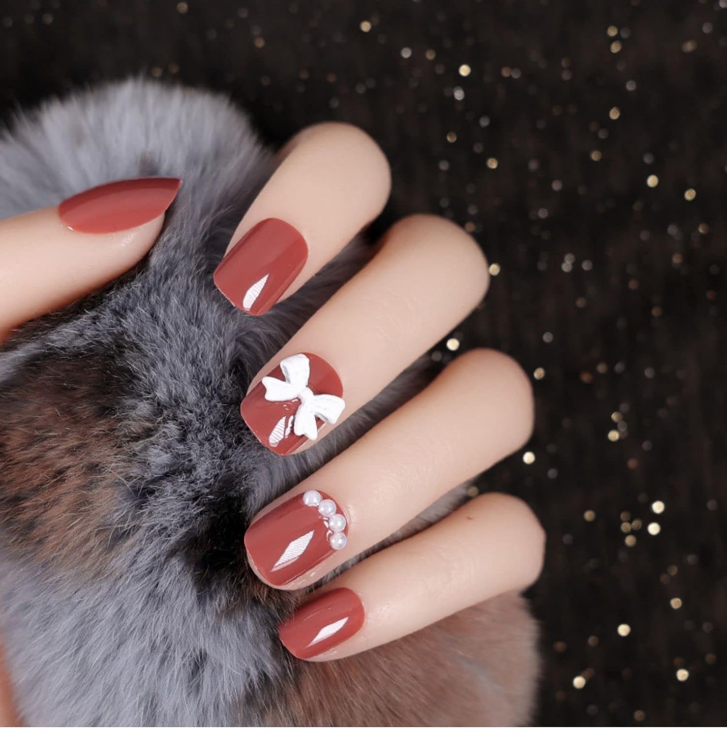 Press Fake Nails Nail Art Short Cute Pearl Decorated with Artifical Designs Full Cover False