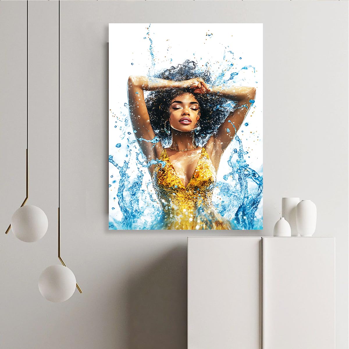 CHERHERART Belle femme noire toile Art mural Affiches modernes éclaboussant Imprimés Décoration murale Photos Œuvres d’art pour salon Chambre 70x110cm Sans cadre