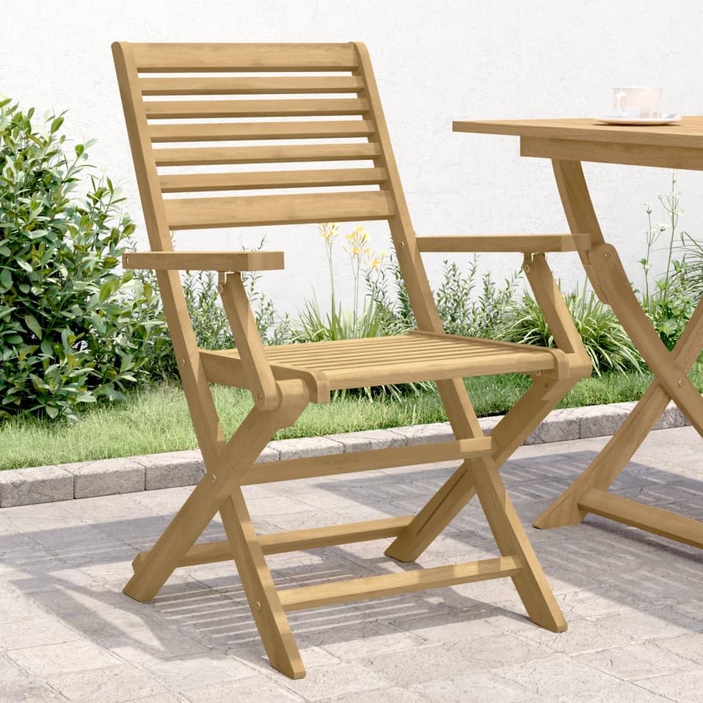 vidaXL Gartenstuhl 4 STK., Klappstuhl mit Latten-Design, Terrassenstuhl mit Rückenlehne Armlehnen, Gartenmöbel Balkonmöbel, Klappbar Massivholz Akazie