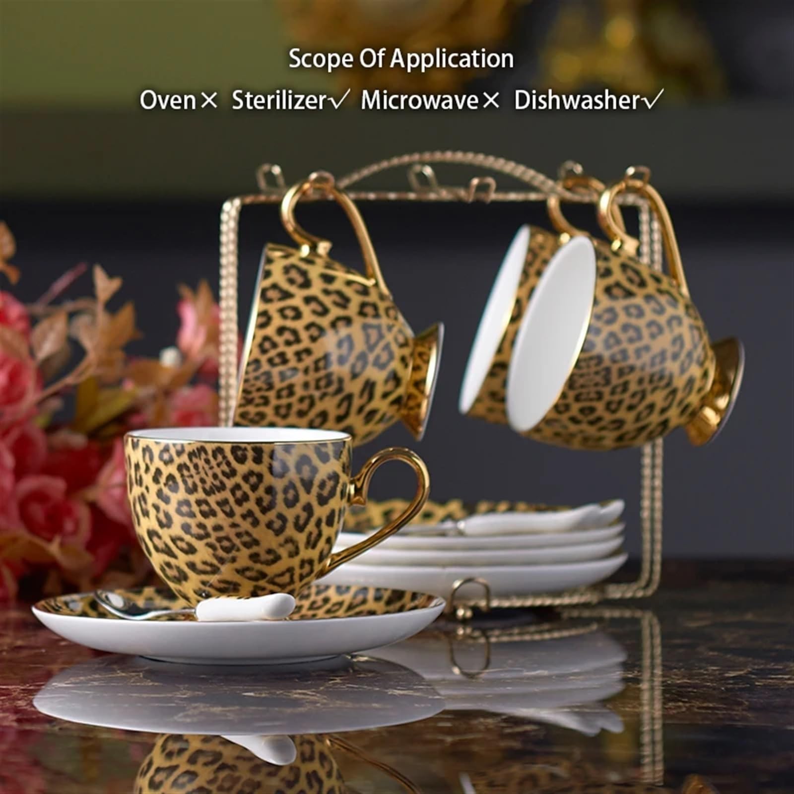 Leopard Print Kaffee Set Luxus Porzellan Tee Set Topf Tasse Keramik Becher Zucker Schüssel Creamer Teekanne Drink Coffeeware