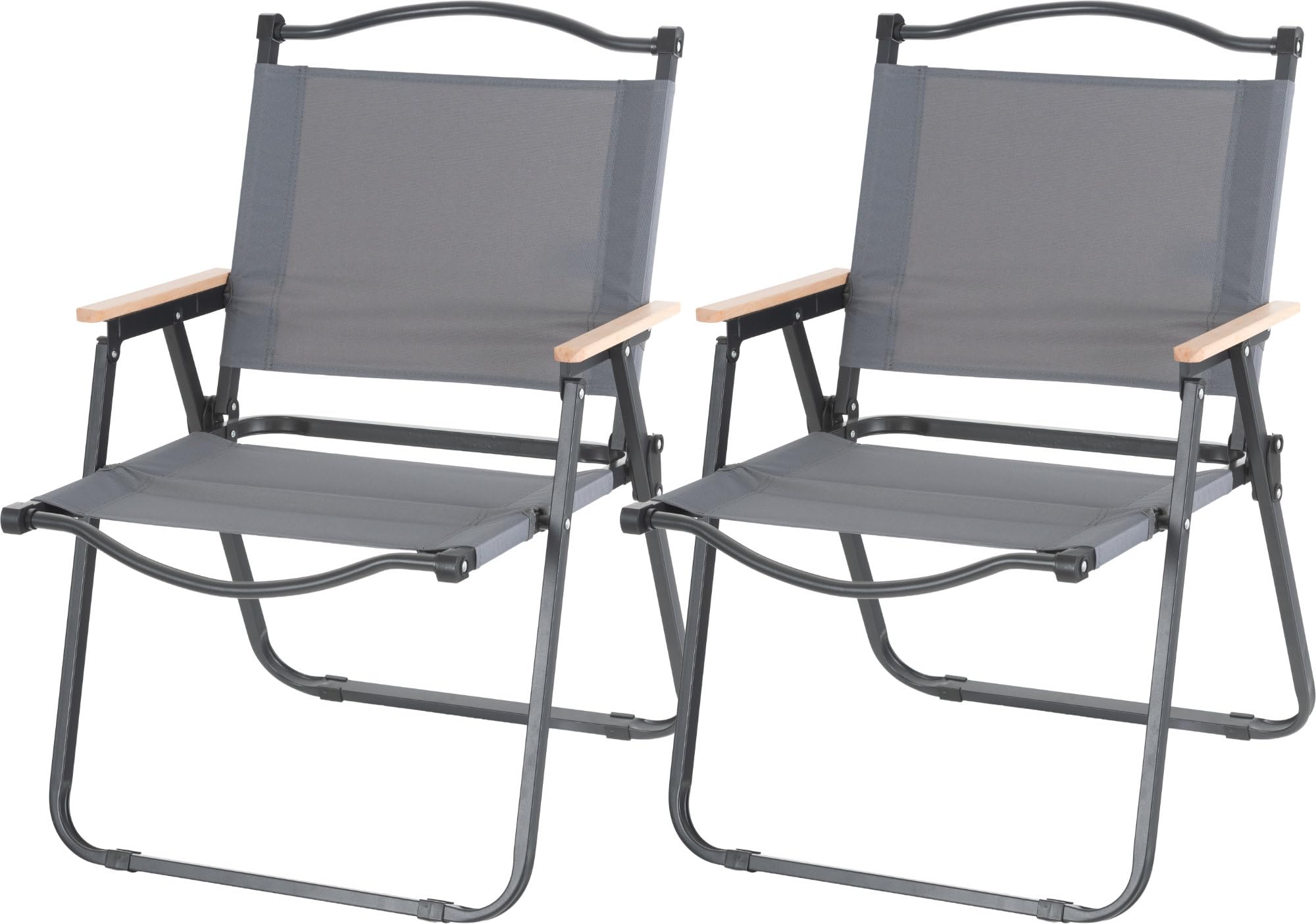 Stagecaptain Campingstuhl 2X Set faltbar leicht - Camping Klappstuhl für Garten, Balkon, Grillen - Als Angelstuhl geeignet - Festival Faltstuhl bis 120 kg - Holzarmlehnen - Campingsessel grau