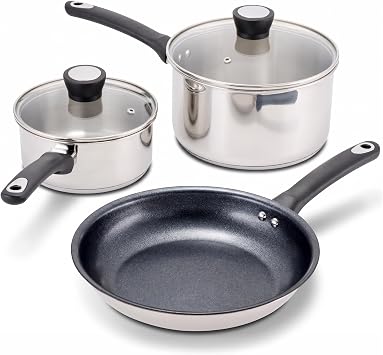 Judge 3 Piece Pots and Pans Set, 2 Saucepans & Non Stick Frying Pan