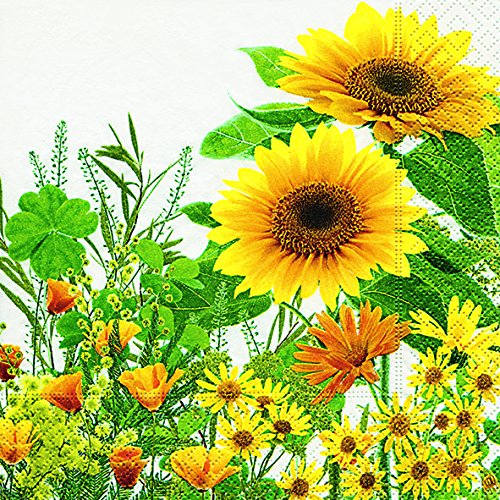 20 serviettes jaunes fleurs/fleurs/Tournesol/jardin 33 x 33 cm
