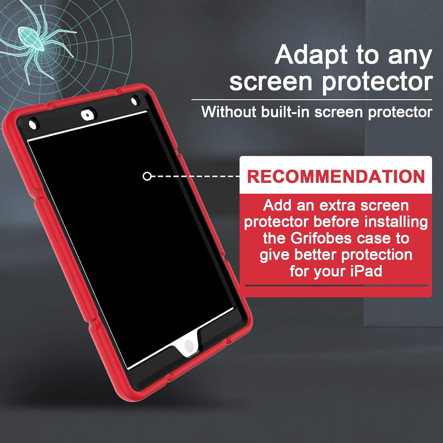 Grifobes for iPad 9th Generation Case, for iPad 8th/7th Generation Case 2021/2020/2019, Heavy Duty Rugged Protective 10.2" Cover with Stand for iPad 9 8 7 Gen 10.2 inch Kid Boy (Red)