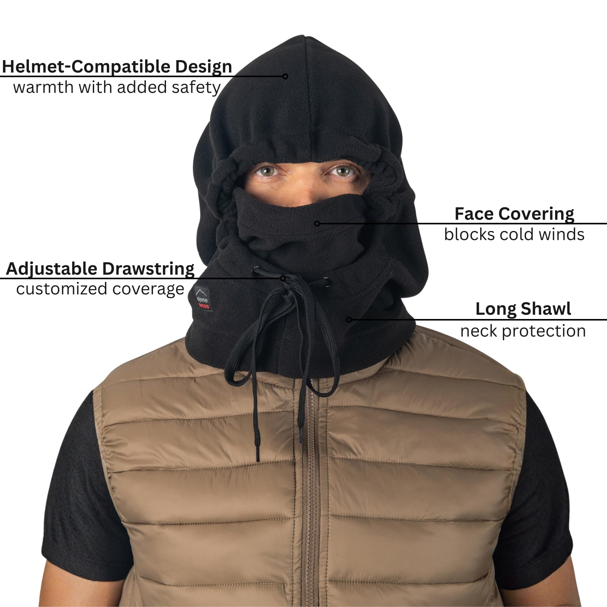 Alpine Swiss Pasamontañas de forro polar para deportes de invierno, para la cabeza, casco, capucha, calentador de cuello, resistente al viento, para hombres y mujeres