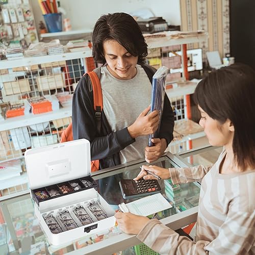 Miniatura 21 de Caja de efectivo con bandeja de dinero y cerradura de llave, caja de dinero grande de metal segura para efectivo, organizador de ahorro de dinero
