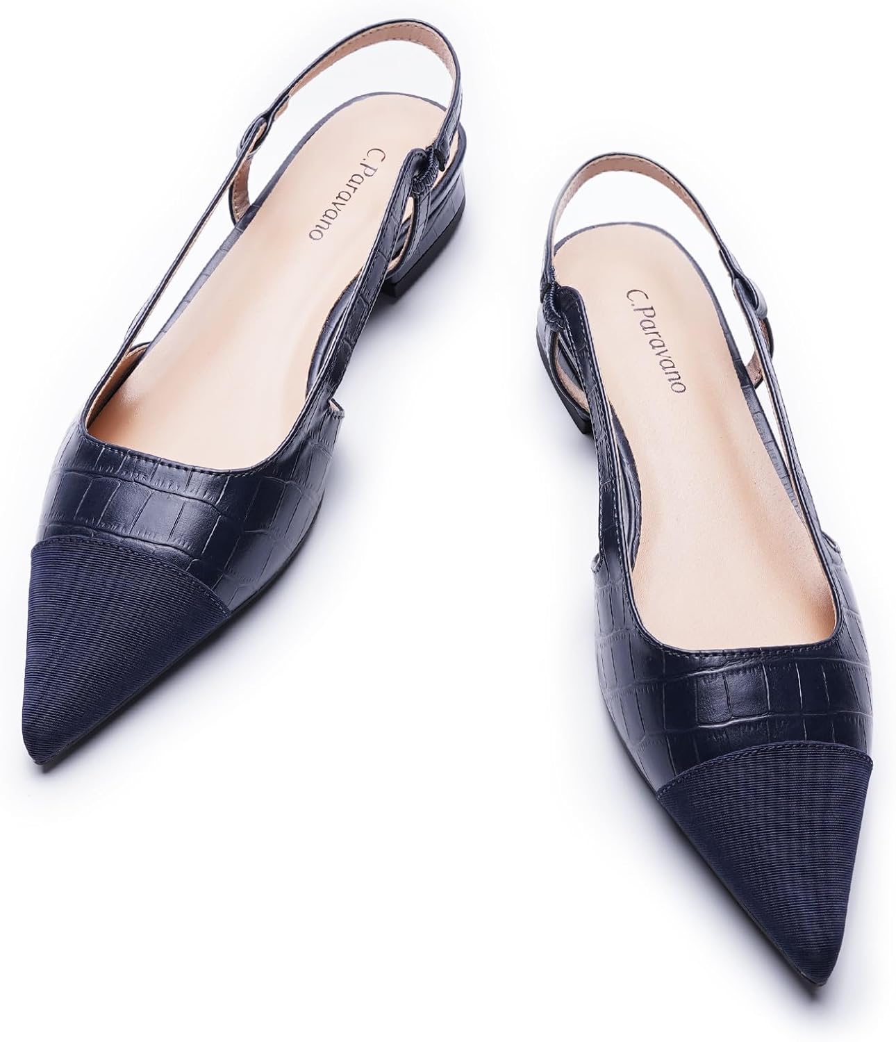 C.Paravano Women's Pointed Toe Slingback Flats | Comfort Heeled Sandals | Slip-On Flats | Perfect for Casual, Business, Party, Date