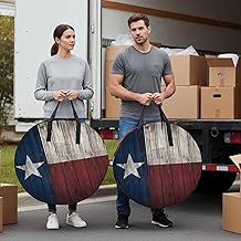 36 Inch Round Storage Bag 2 Pack,Independence Day USA State Flag Star Waterproof Wreath Storage Container with Handles&Zipper Retro Farm Wood Grain Closet Organizer Bags Garland Box