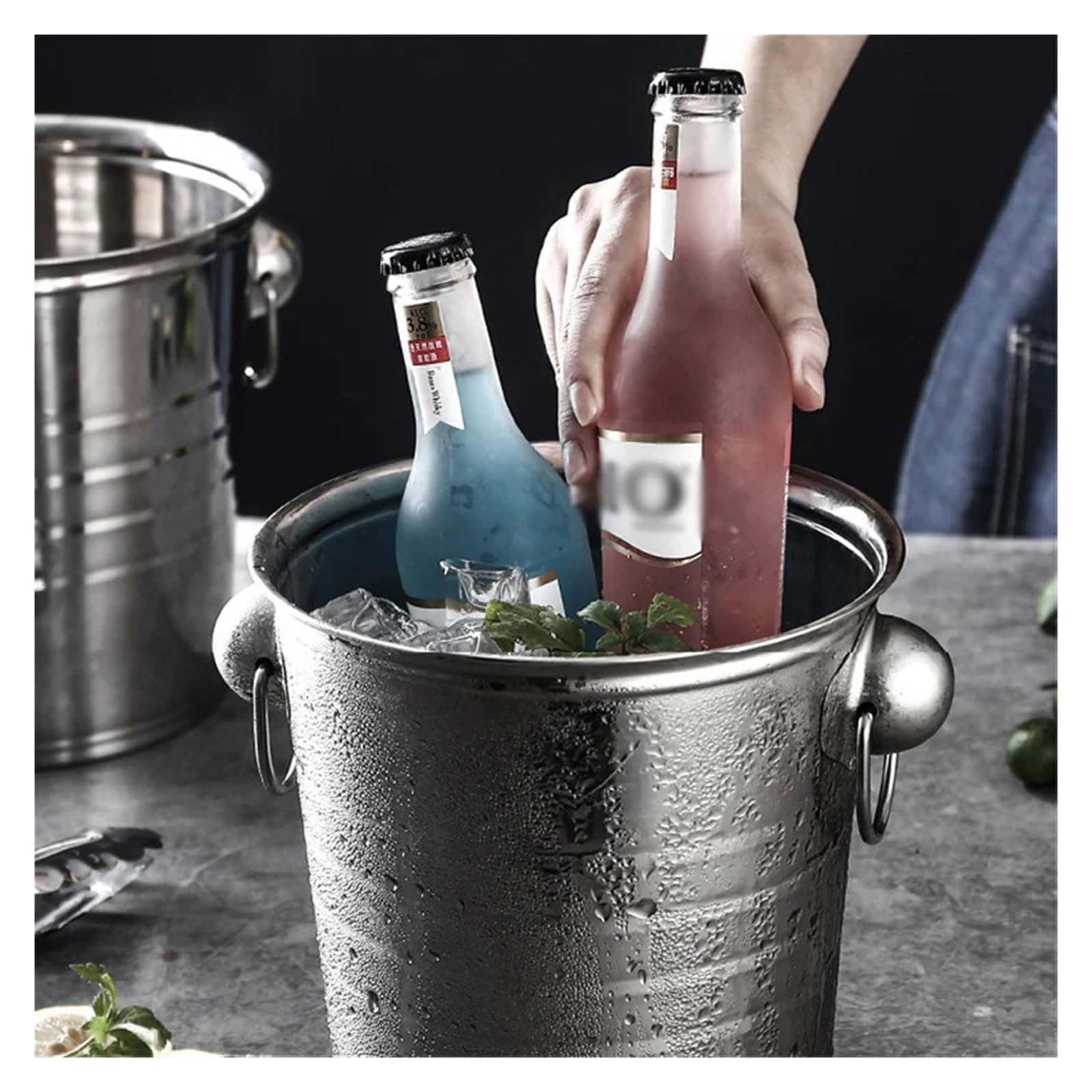 Secchiello for Ghiaccio in Acciaio Inox da 3/5L, refrigeratore for Vino e Birra, Produttore di Ghiaccio per Feste ed Eventi(A-1L)