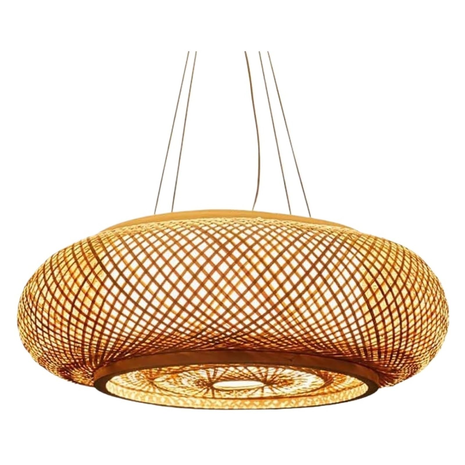 Eezii D-60Cm Rustic Farmhouse Bamboo Pendant Light Shades Large Ceiling Light Fixture Woven Rattan Chandelier E27 Bamboo Lamp Covers