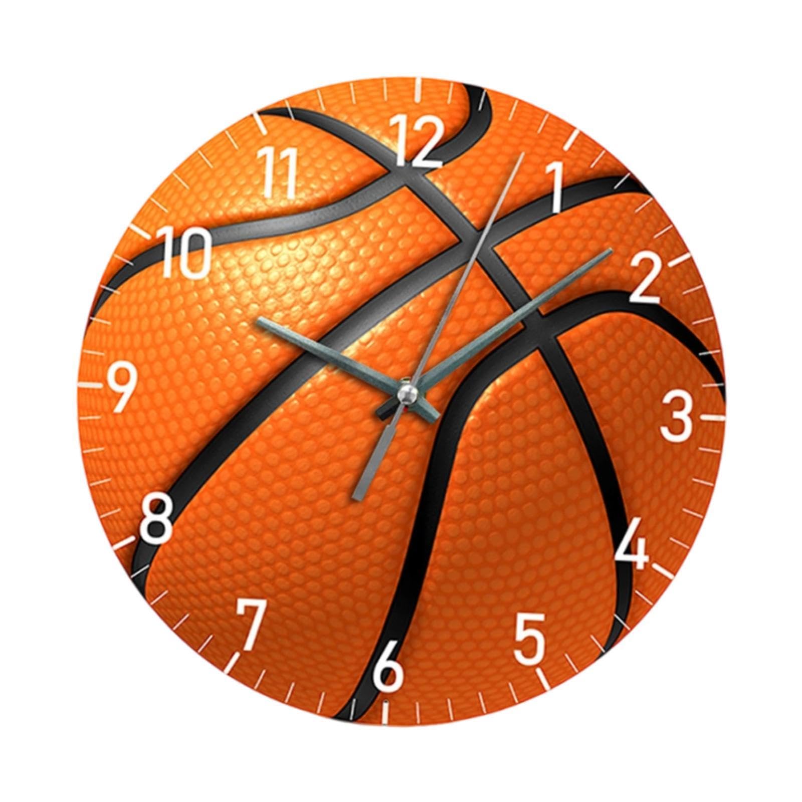 Horloge murale de basket-ball 12 pouces lisible et décorative orange