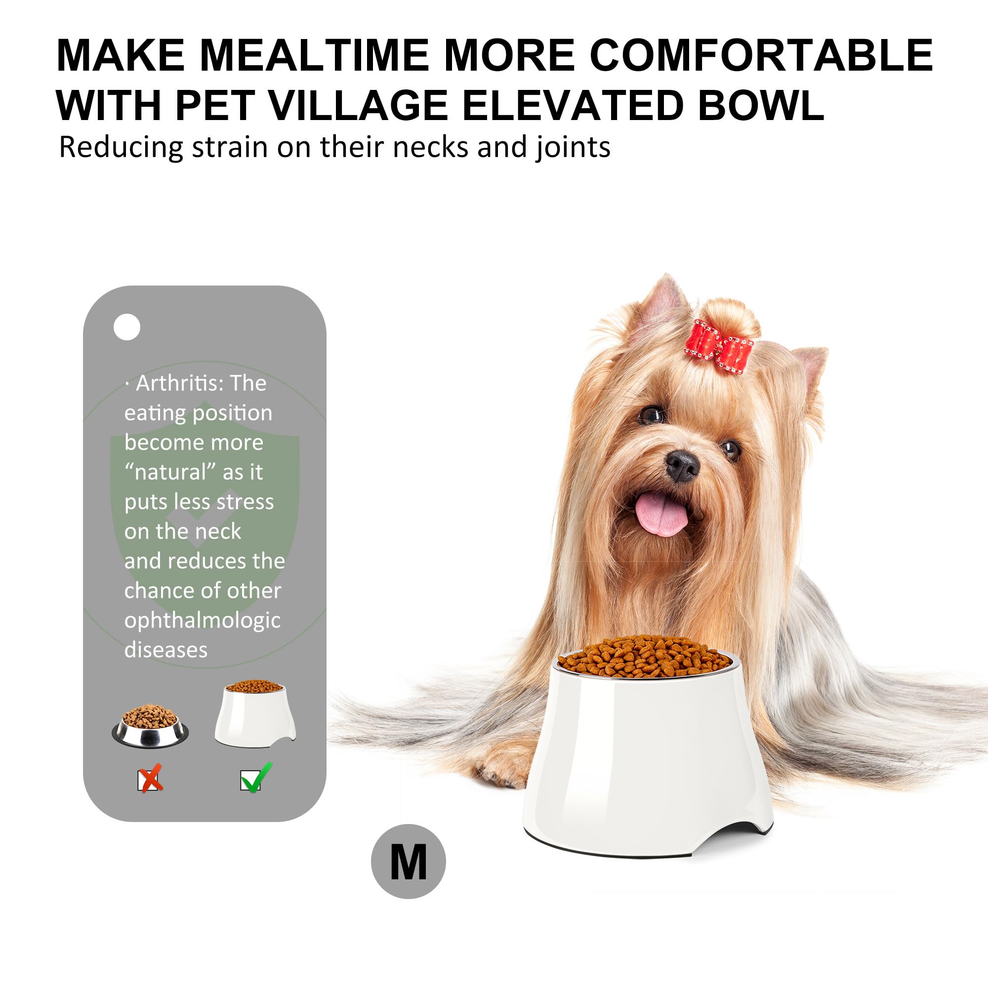 Hundenapf, kegelfreundlich, rutschfest, mit Edelstahl-Innenseite, erhöhte Näpfe für kleine Hunde, Spaniel-Hunde, langes Ohr, hohe Kapazität, M/2 Tassen, Weiß