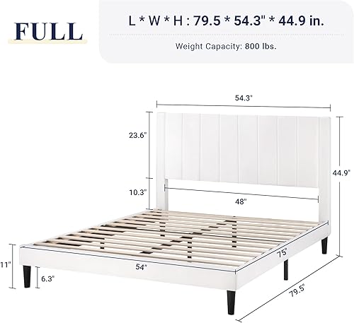 Miniatura 2 de Allewie Marco de cama matrimonialbase de cama tapizada en terciopelo con cabecera capitonada de canal vertical, listones de madera fuertes, marco de