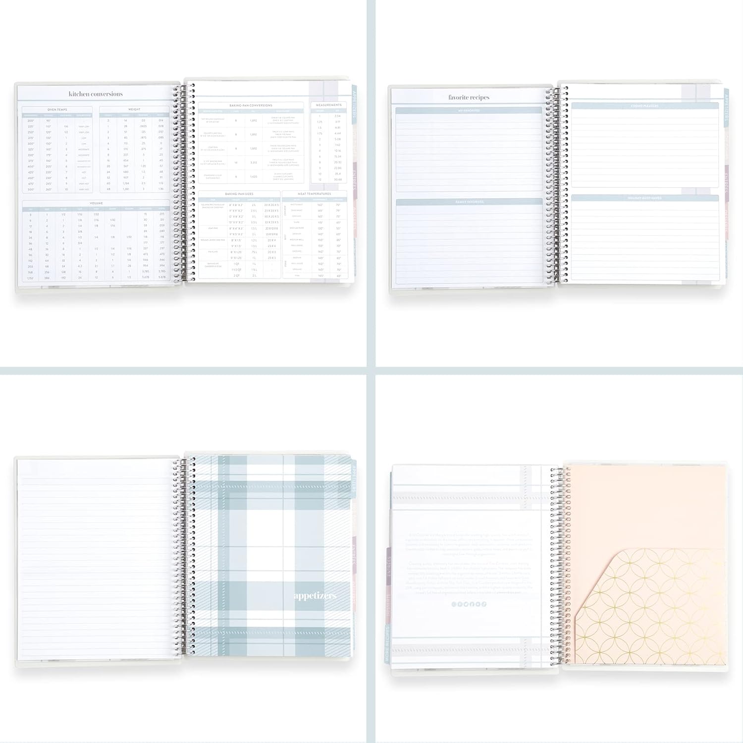 Erin Condren Spiral Coiled Recipe Prompted Notebook - Metallic Wet-Erase Interchangeable Designer Cover with 160 Pages, 80 Sheets of Heavy 80# Paper