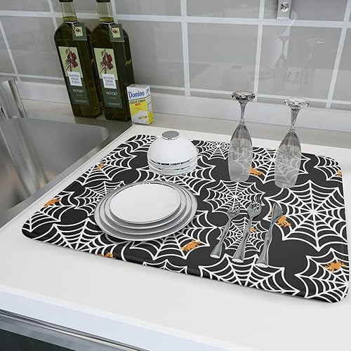 Miniatura 6 de Tapete de secado de Halloween para encimera de cocina, de 18 x 24 pulgadas, tapete de secado de microfibra grande de telaraña espeluznante de
