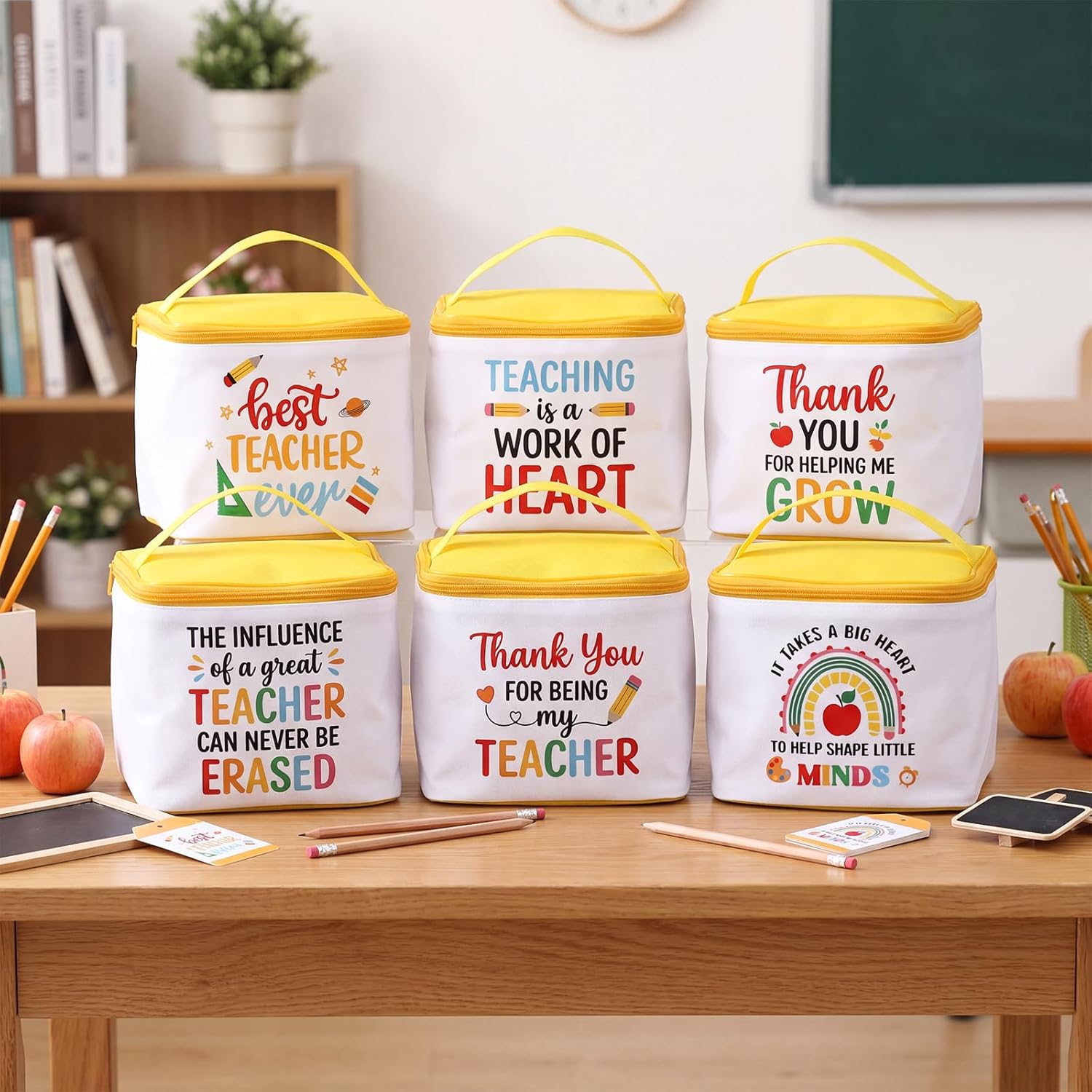 12 Pcs Back to School Teacher Lunch Bags Teacher Appreciation Gifts Bulk Insulated Cooler Lunch Boxes bags Totes Bulk Reusable for Thank You Teachers Gift Women Men First Day of School