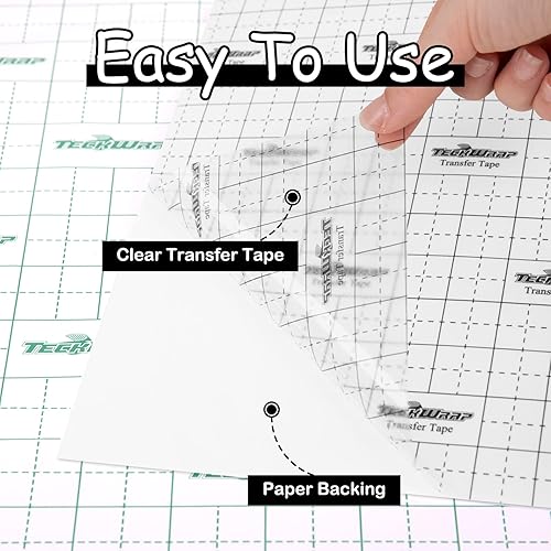 Miniatura 2 de TECKWRAP Cinta de transferencia para vinilo de adherencia mediana de 6 pulgadas x 30 pies, cinta de aplicación de rejilla negra, perfecta para