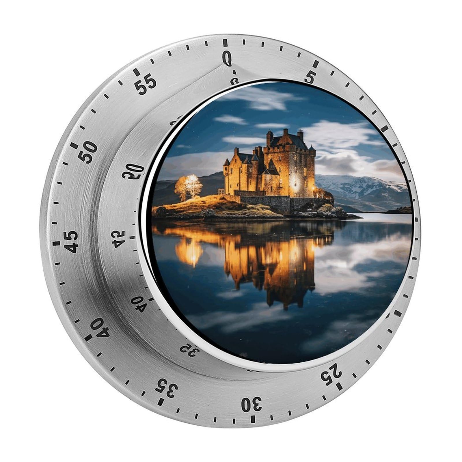 A Castle by The Lake Visual Timer with Loud Alarm 60-Minute Kitchen Timers Exquisite Stainless Steel Body - Mechanical Desk Timer Countdown Clock for Cooking Chef Clock