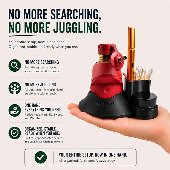 Click-On Base Organizer Stand for Puffco Peak Pro Secure Anti-Tip Holder with Storage (Black, Right-Hand)