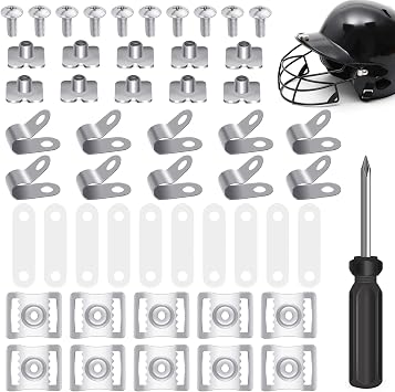 Football Helmet Repair Kit, Hockey Helmet Replacement Parts, Visor J Clips Rubber Gasket Screw Nuts with 1 Pcs Srewdriver, Chin Strap Adapter for Hockey, Baseball, Softball Helm