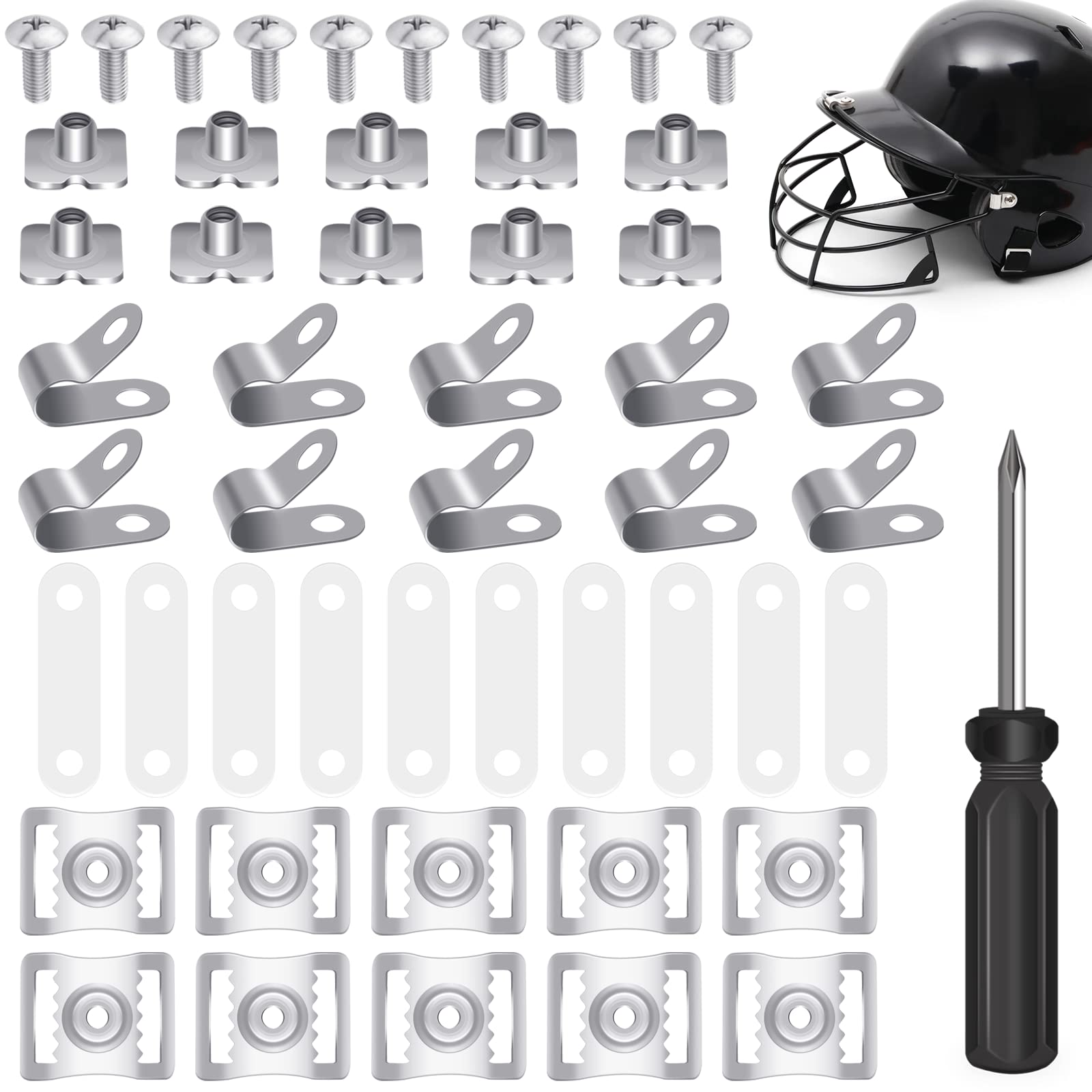 MingQiEvenFootball Helmet Repair Kit, Hockey Helmet Replacement Parts, Visor J Clips Rubber Gasket Screw Nuts with 1 Pcs Srewdriver, Chin Strap Adapter for Hockey, Baseball, Softball Helm