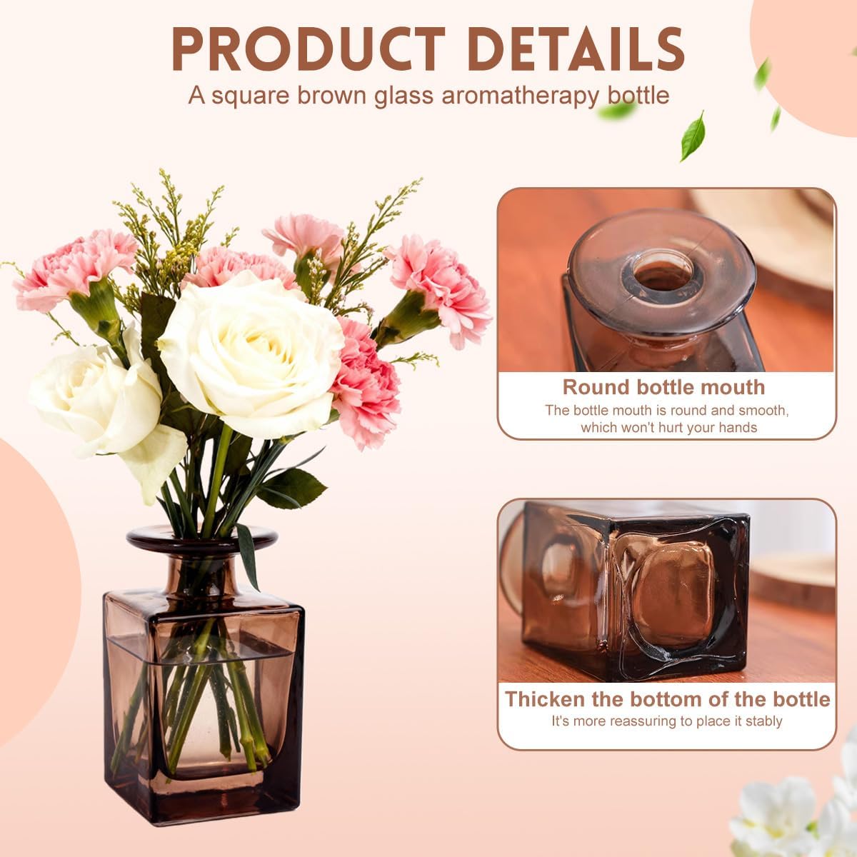 erioctry 150ml/5oz Square Amber Glass Diffuser Bottle Empty Refillable Aromatherapy Essential Oil Container for Home Office Decor - Image 3