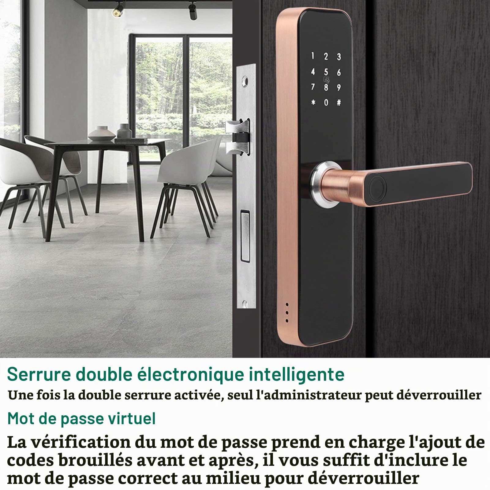 Serrure de Porte Intelligente avec Entrée sans Clé,Clé D'application WiFi Intelligente,Déverrouillage par Empreinte Digitale Biométrique, Serrure de Porte D'entrée sans Clé,Poignée de Porte D'entré