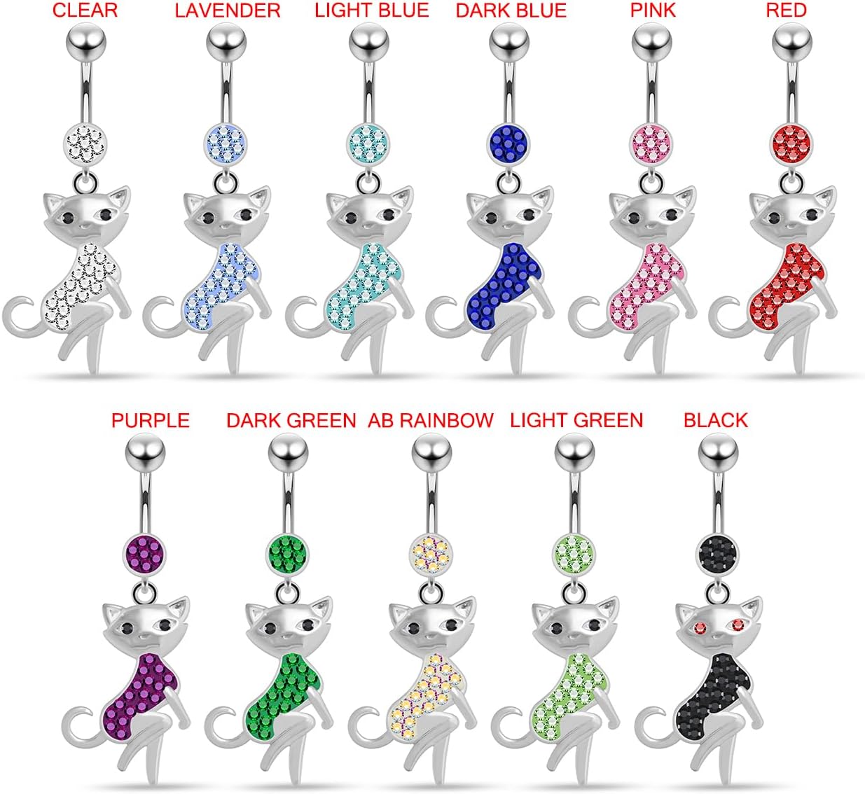 Multi Crystal Gemstone Colorful Fancy Sexy Cat Dangling Design 925 Sterling Silver with G23 Grade Titanium Belly Ring - Belly Button jewelry - Navel jewelry