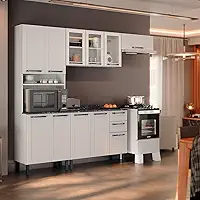 Cozinha Compacta de Aço 4 Peças com 11 Portas e 2 Gavetas, Inclui Paneleiro e Forno - Itatiaia