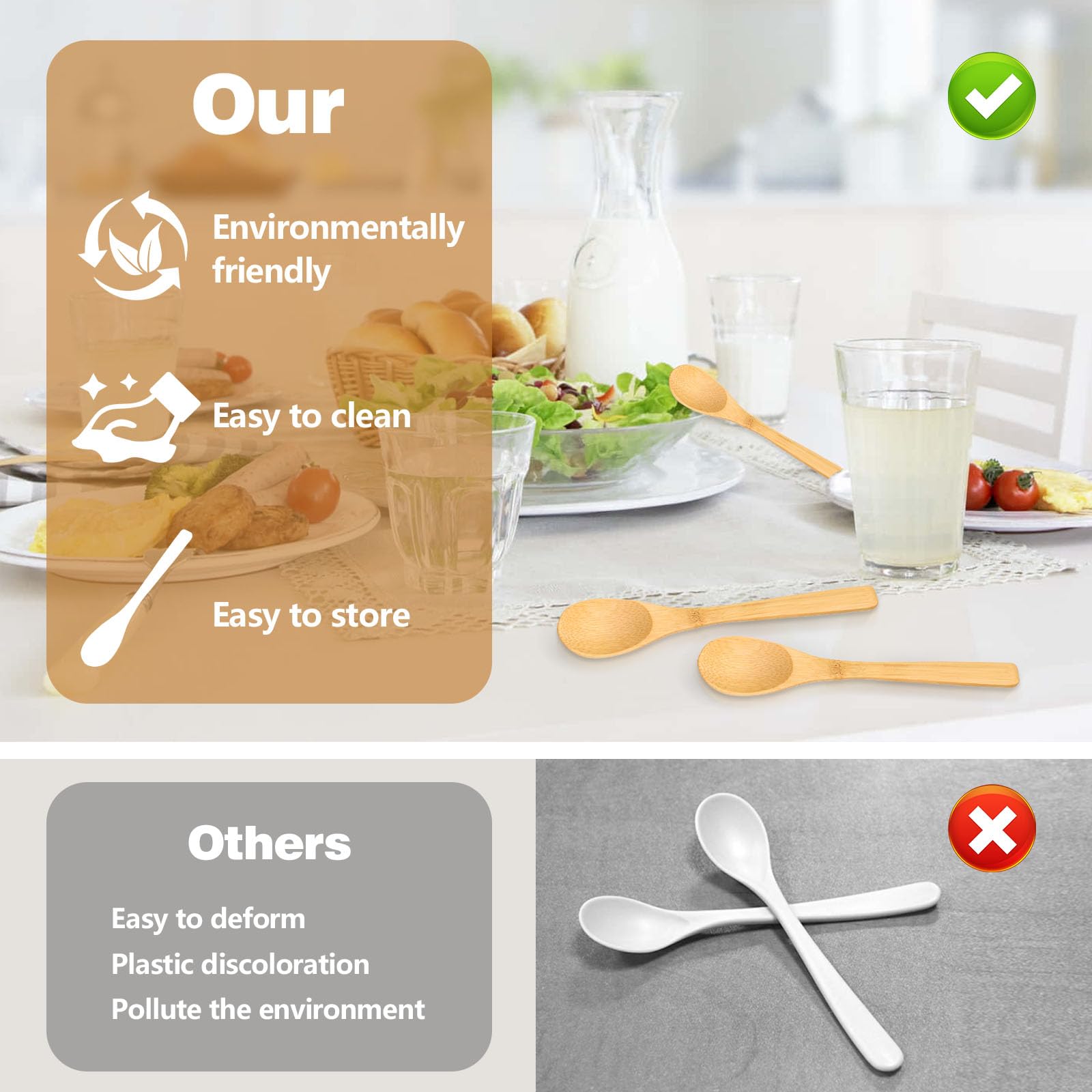 6 Pcs Small Wooden Spoons, 6.4 Inch Uncoated Wooden Spoons for Honey, Little Wooden Serving Table Spoons Set, Natural Bamboo Eating Spoons for Sugar, Salt, Spices, Easy to Clean & Maintain - Image 4