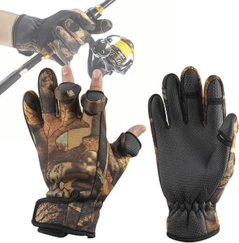 Waterproof Fishing Gloves,3 Fingerless Fishing Gloves for Winter,Protective Gloves for Anglers,Secure Grip,Windproof & Adjustable