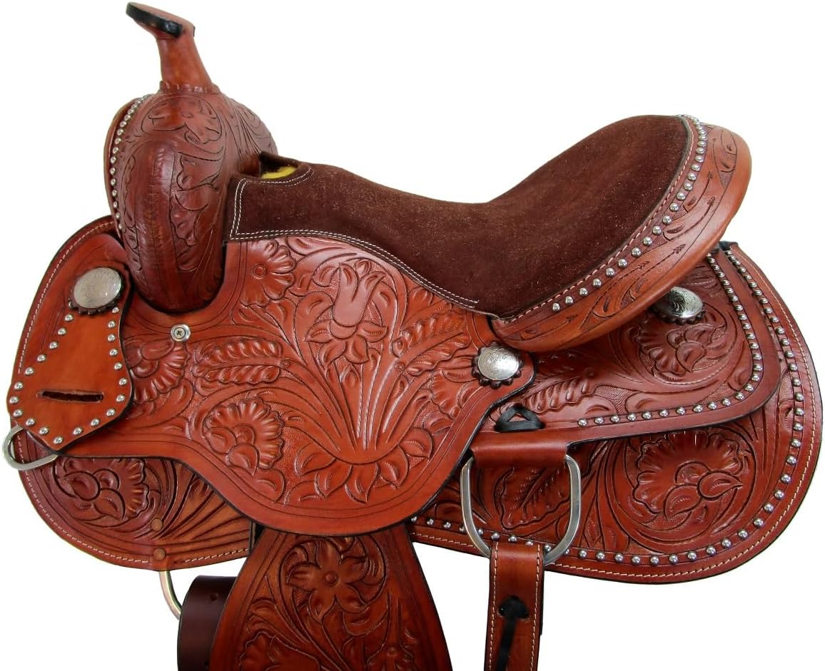 Western Horse Saddle Barrel Racing Pleasure Ride Trail Horse Tooled Leather Rodeo Cowboy Saddles 15 16 17 18