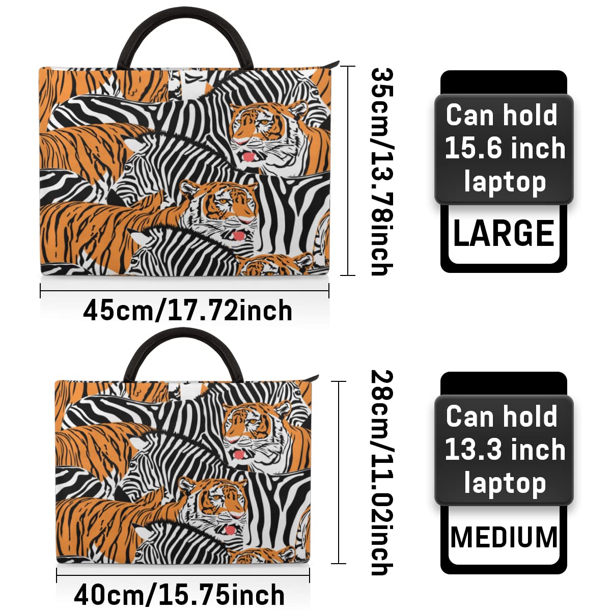 Tygrys i zebra pokrowiec na laptopa 13-16 cali zebra zwierzę ręka etui na laptopa teczka listonoszka noszenie torba na komputer dla kobiet mężczyzn dzieci chłopców dziewcząt