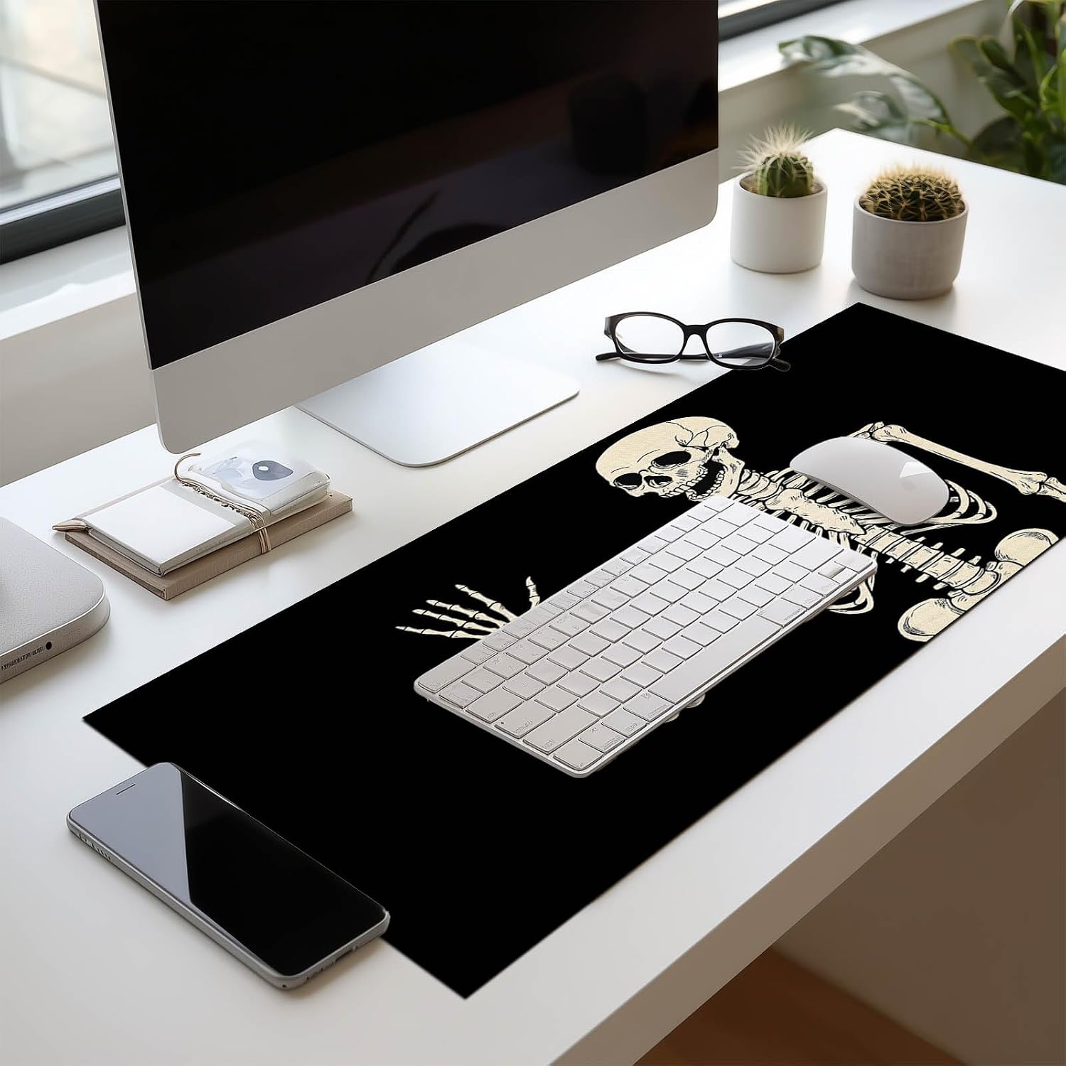 HOMETITUTE Mouse Pad Gaming Mousepad 31.5 x 11.8 Inch Large Keyboard Desktop Mat Diatomite XL Mouse Pad for Home and Office Desk Accessories with Cartoon Skeleton Line Art Design image 3