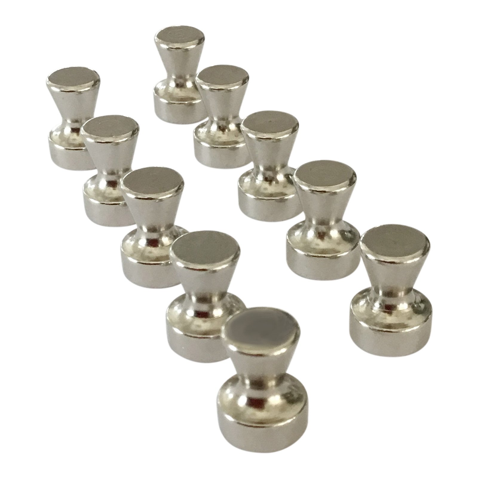 Acandoo - 10 pcs. Super strong Neodymium magnets, chrome high gloss Diameter 11 height 15 mm | Very strong office cards, map pins Pinns for Fridge, Whiteboard, Magnetic Board, Cards, Calendar & Music Stand.